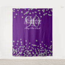 Achtergrond 90ste verjaardag Zilver Paars Confetti