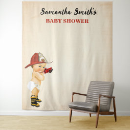 Achtergrond Baby shower kleine Baby brandweerman Wandkleed