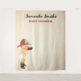 Achtergrond Baby shower kleine Baby brandweerman Wandkleed