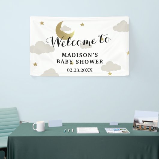 Achtergrond Baby shower Moon and Back Star Clouds Spandoek (Beurs)