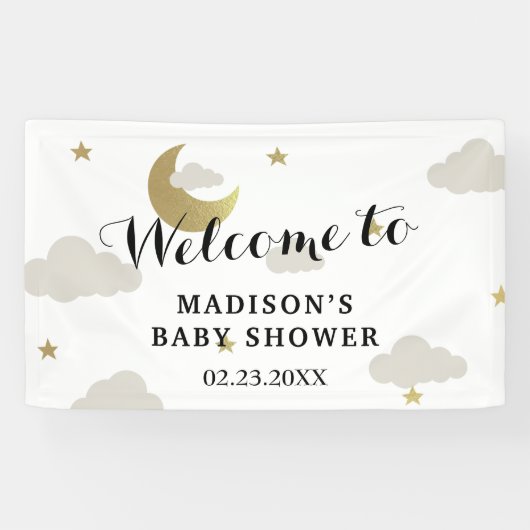 Achtergrond Baby shower Moon and Back Star Clouds Spandoek (Horizontaal)