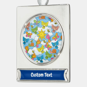 Achtergrond babydieren verzilverd banner ornament