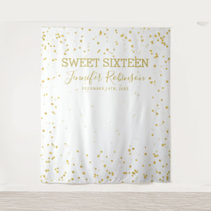 Achtergrond Banner Sweet 16 Goud & Witte Glitter S Wandkleed