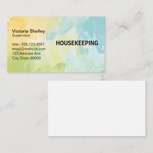Achtergrond blauwe groene Waterverf Visitekaartje (Voorkant / Achterkant)