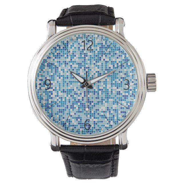 Achtergrond blauwe tegels horloge (Voorkant)