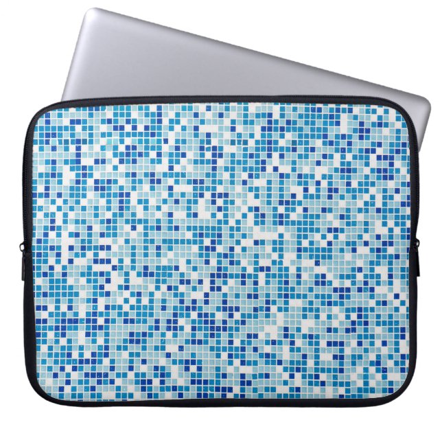 Achtergrond blauwe tegels laptop sleeve (Voorkant)