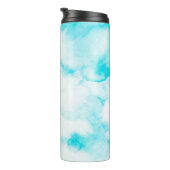Achtergrond blauwe waterverf thermosbeker (Geroteerd rechts)