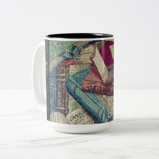 Achtergrond  boeken tweekleurige koffiemok (Voorkant links)