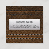 Achtergrond bruin leder | Stitched Banner Vierkante Visitekaartje (Achterkant)
