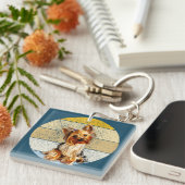 Achtergrond Cute Yorkie Terrier Dog Retro Sleutelhanger (Voorkant Rechts)