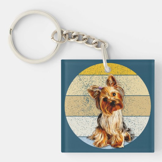 Achtergrond Cute Yorkie Terrier Dog Retro Sleutelhanger (Voorkant)