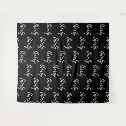 Achtergrond "Dertig" 30e Verjaardag Zilver Zwart Wandkleed (Voorkant (horizontaal))