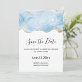 Achtergrond Elegant Blue en Gold Agate Save The Date (Staand voorkant)