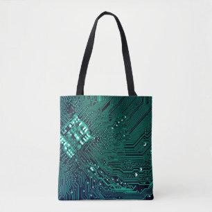 Achtergrond elektronische circuitplaat, abstract, tote bag
