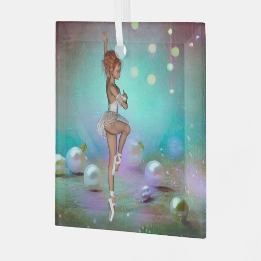 Achtergrond en dansende ballerina glas ornament (Voorkant links)