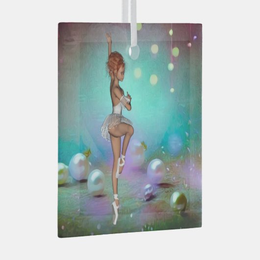 Achtergrond en dansende ballerina glas ornament (Voorkant Rechts)