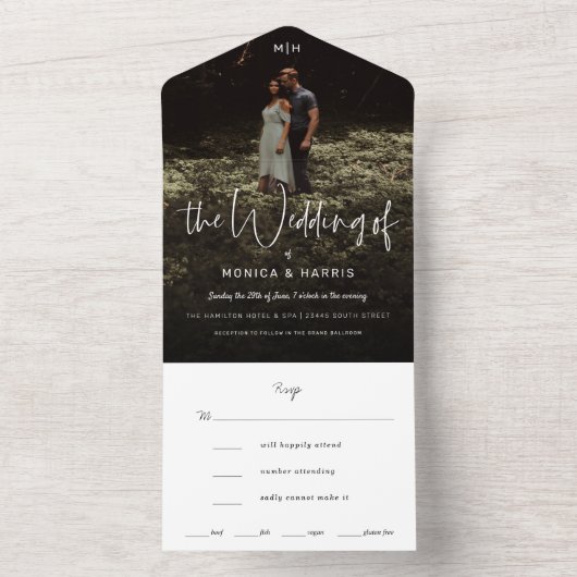 Achtergrond Foto Minimaal Huwelijk All In One Uitnodiging (Binnen)