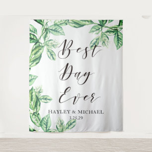 Achtergrond foto van beste dag ooit Greenery Wedde Wandkleed