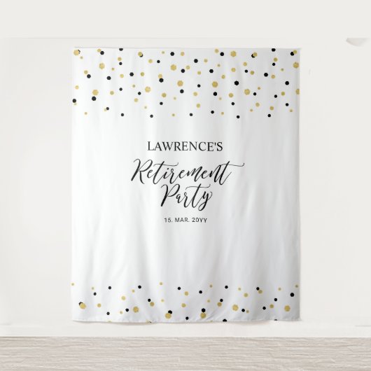 Achtergrond Gold & Black Confetti Retirement Party Wandkleed (Voorkant)