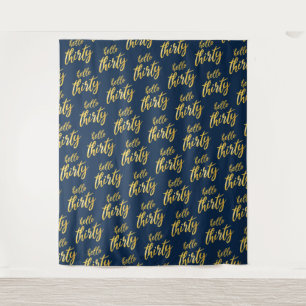 Achtergrond Goud Navy "Hallo Dertig" Verjaardag Wandkleed