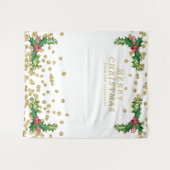 Achtergrond Goud Rood Prettig Kerstfeest Hulst Gli Wandkleed (Voorkant (horizontaal))