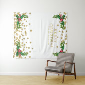 Achtergrond Goud Rood Prettig Kerstfeest Hulst Gli Wandkleed (In Situ (horizontaal))