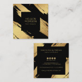 Achtergrond gouden en zwarte penseelstreken vierkante visitekaartje (Voorkant / Achterkant)