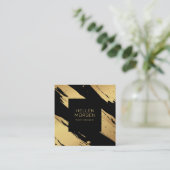 Achtergrond gouden en zwarte penseelstreken vierkante visitekaartje (Staand voorkant)