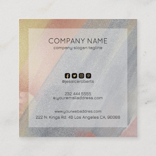 Achtergrond grijze en Roos-Gold penseel Vierkante Visitekaartje (Achterkant)