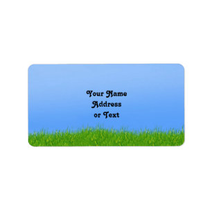 Achtergrond groen gras en blauw hemel etiket