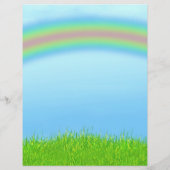 Achtergrond groene gras, regenboog en blauwe hemel flyer (Achterkant)