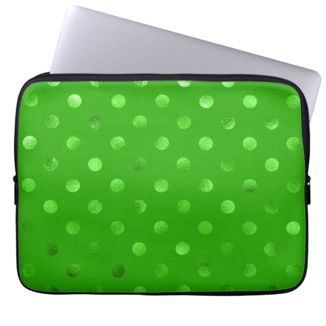 Achtergrond groene metallische faux Foil Polka Dot Laptop Sleeve (Voorkant)