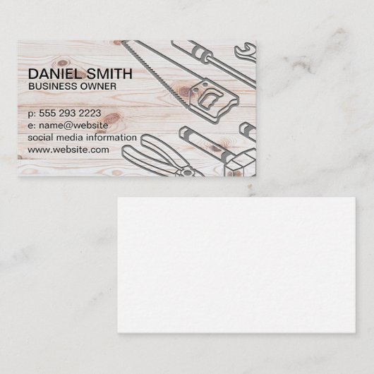 Achtergrond hout | Bouwgereedschap Visitekaartje (Voorkant / Achterkant)