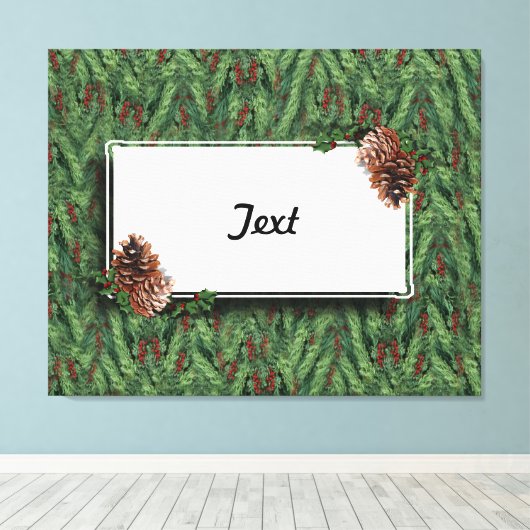Achtergrond kerstbomen met Label Canvas Afdruk (Insitu (Houten vloer))