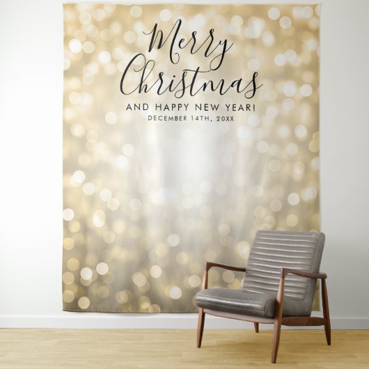 Achtergrond kerstfeestdag Gold Bokeh Lights Wandkleed (In situ)