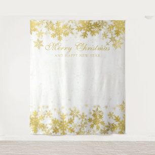 Achtergrond kerstfeestdag Gold Snowflakes White Wandkleed