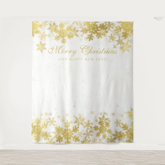 Achtergrond kerstfeestdag Gold Snowflakes White Wandkleed (Voorkant)