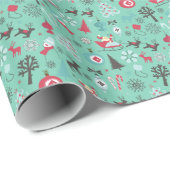 Achtergrond kerstsymbool Patroon Mint Green Cadeaupapier (Rol Hoek)