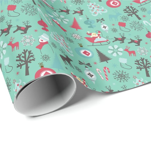 Achtergrond kerstsymbool Patroon Mint Green Cadeaupapier (Rol Hoek)