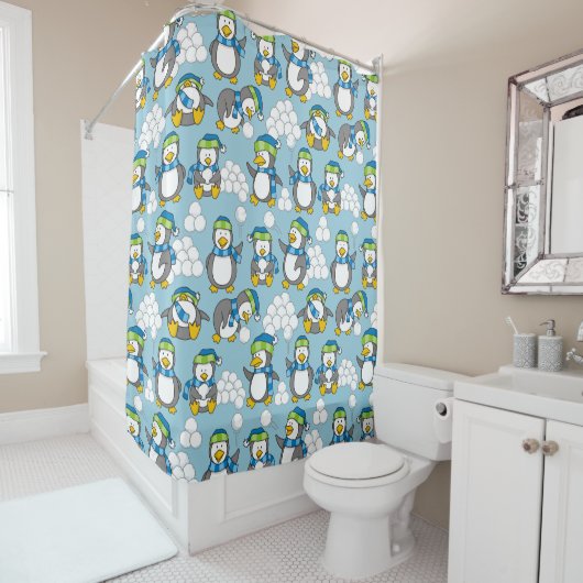 Achtergrond kleine pinguïns douchegordijn (In situ)
