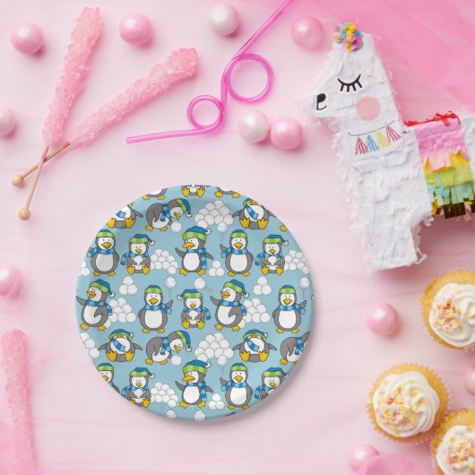 Achtergrond kleine pinguïns papieren bordje (Feest)