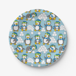 Achtergrond kleine pinguïns papieren bordje