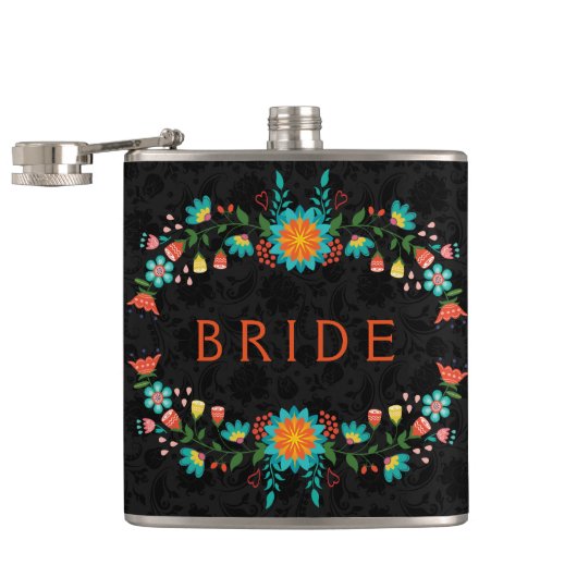 Achtergrond kleurig Floral Lijst Heupfles (Geopend)