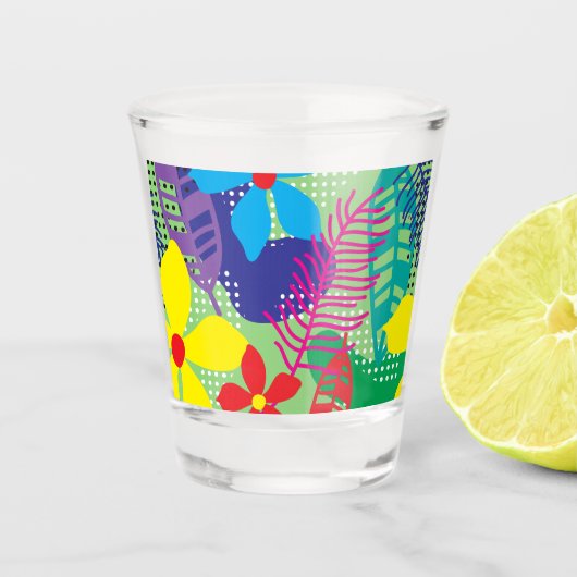 Achtergrond kleurrijke bloemen shot glas (Voorkant)