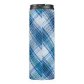 Achtergrond kleurrijke gestripte linde stof thermosbeker (Achterkant)