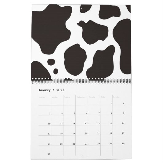 achtergrond koe patroon kalender (Jan 2027)