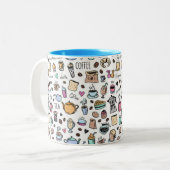 Achtergrond koffiedoedelen tweekleurige koffiemok (Voorkant links)