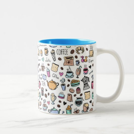 Achtergrond koffiedoedelen tweekleurige koffiemok (Rechts)