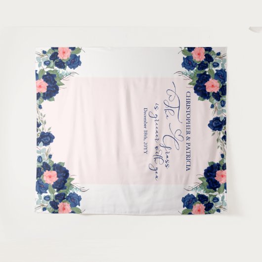 Achtergrond koninklijk Roos Blauw en koraal Floral Wandkleed (Voorkant (horizontaal))