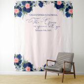 Achtergrond koninklijk Roos Blauw en koraal Floral Wandkleed (In situ)